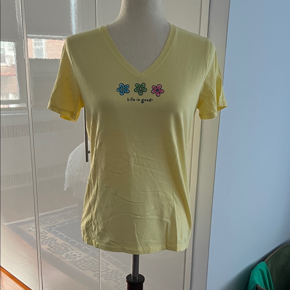 Life Is Good Women's Yellow Tee with Floral Design